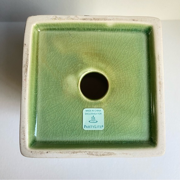 PartyLite Nature’s Garden pillar candle holder green glaze on ceramic P9183 - Picture 8 of 8